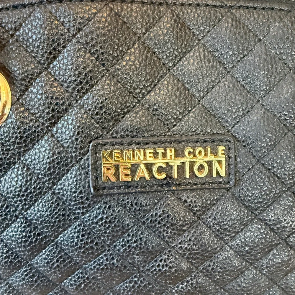 Kenneth Cole Reaction Quilted Tote Bag Women Large Black Faux Leather Diamond